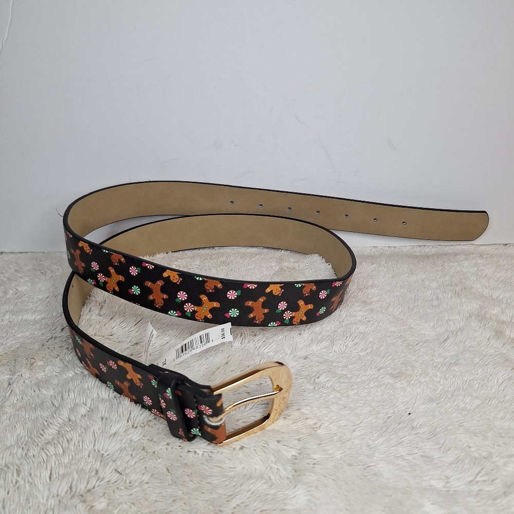 NWT Betsey Johnson  Black Ginger Bread  Belt with Gold Buckle